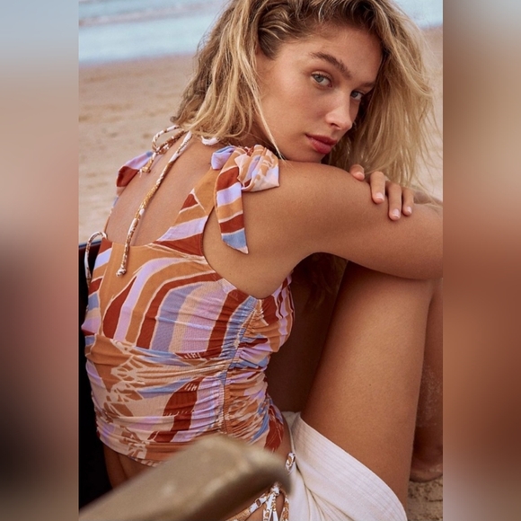 NWOT Free People Avenue mesh tank top pink/multicolor - Picture 2 of 12